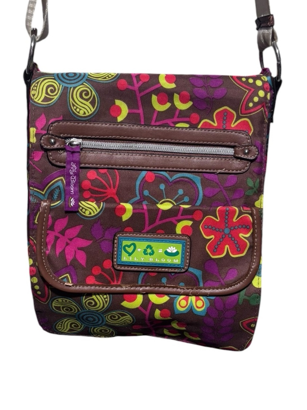 13) Lily Bloom Brown Floral Multicolor Crossbody Bag